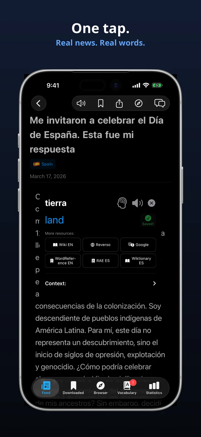 Tap any word for an instant translation
