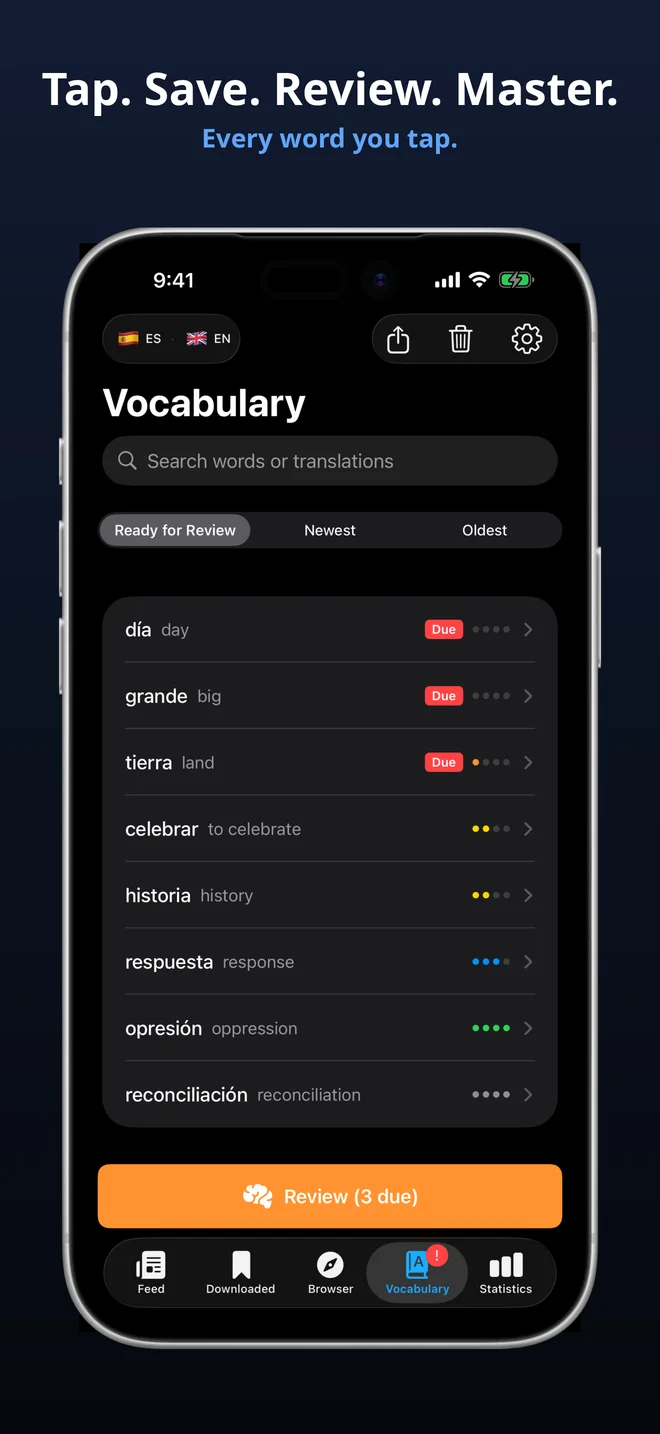 Every word you tap is saved automatically