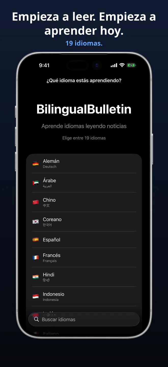 Elige entre 19 idiomas