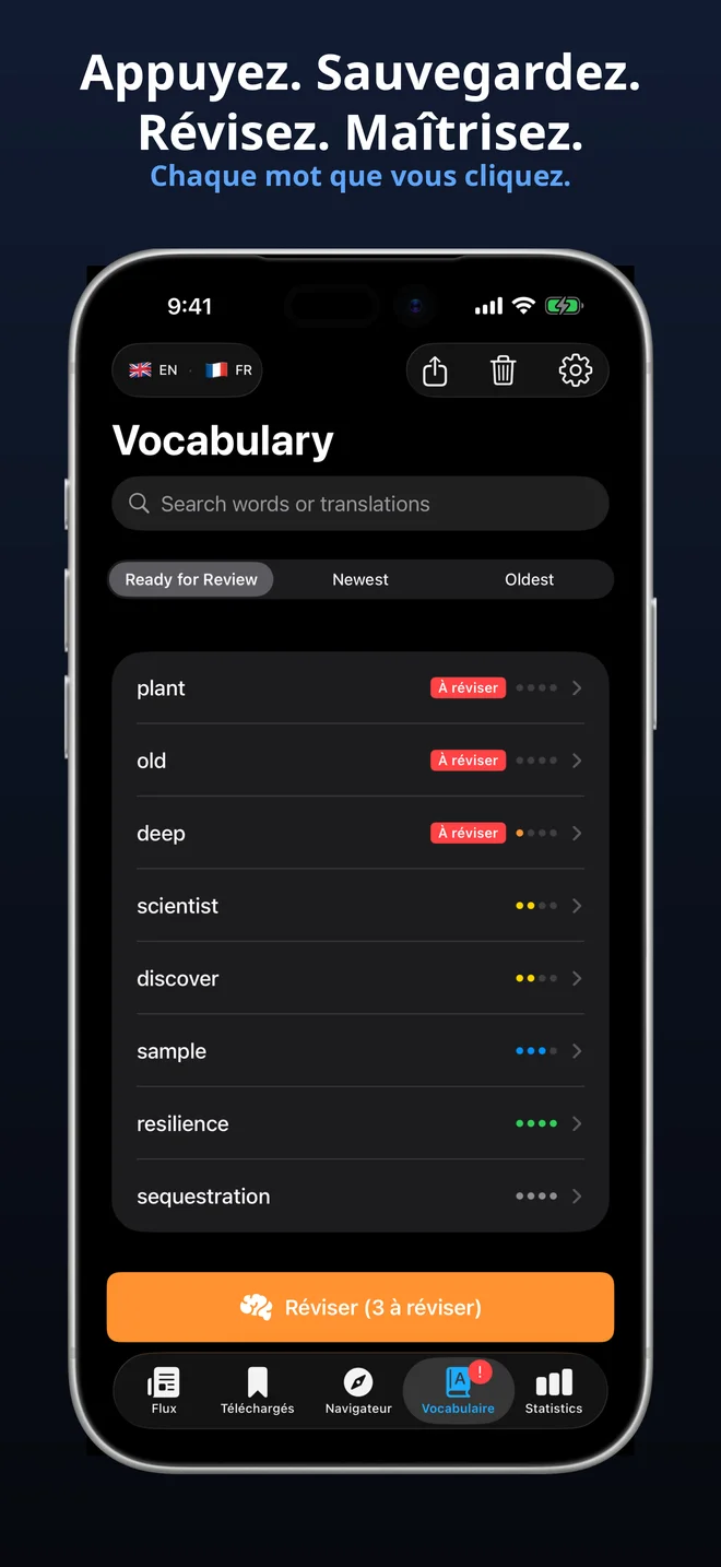 Chaque mot que vous touchez est enregistré automatiquement