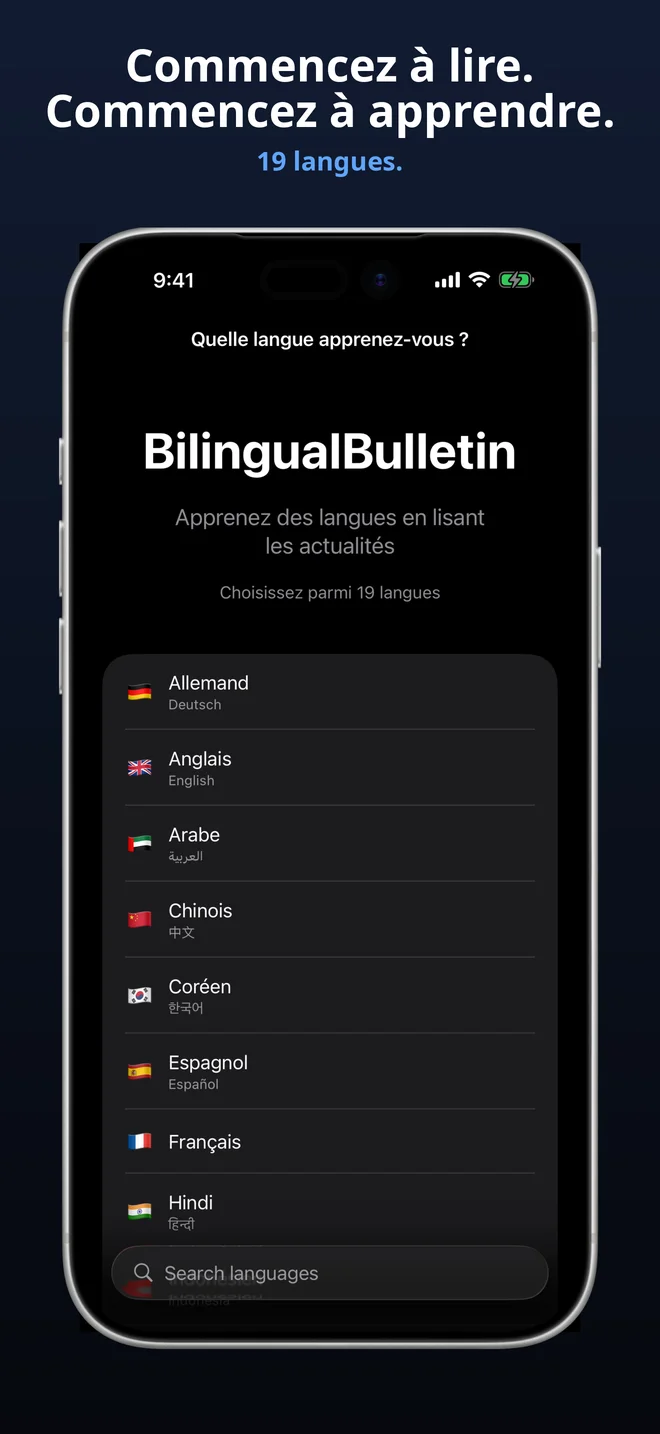 Choisissez parmi 19 langues