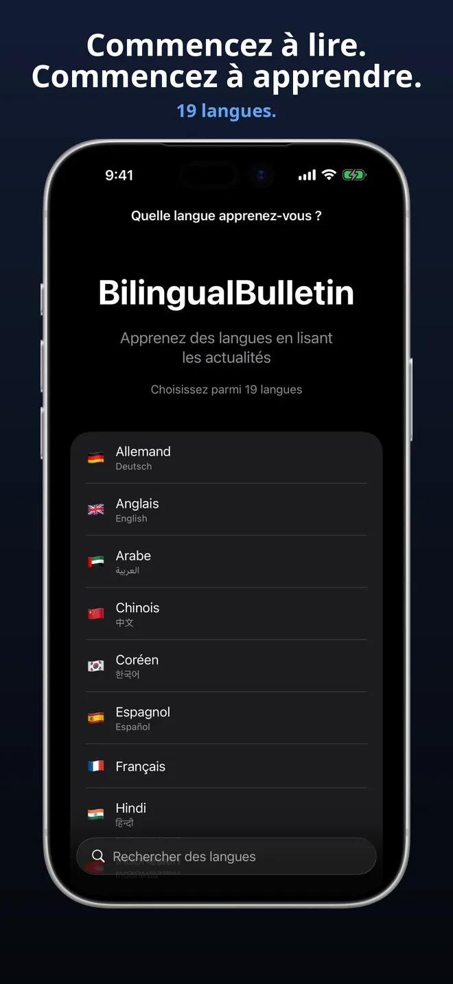 Choisissez parmi 19 langues