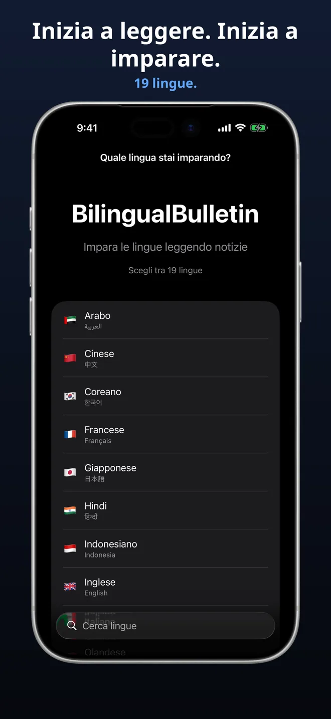 Scegli tra 19 lingue