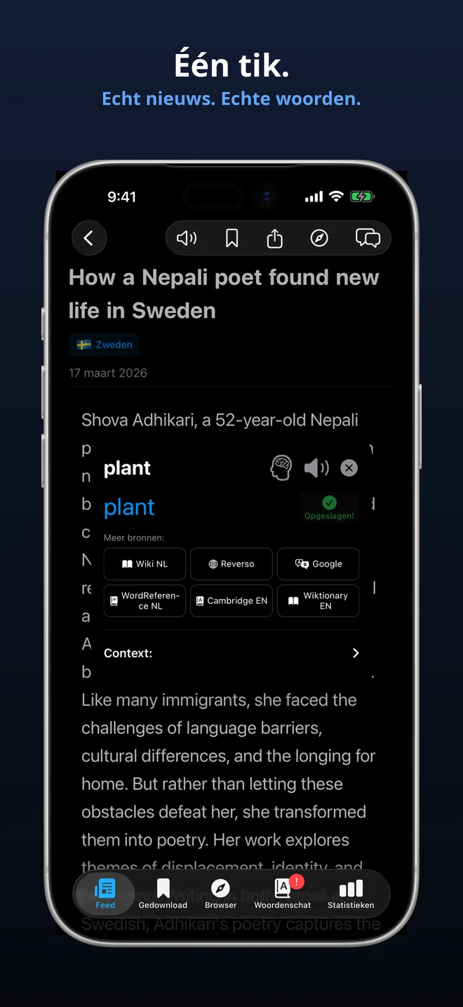 Tik op een woord voor een directe vertaling