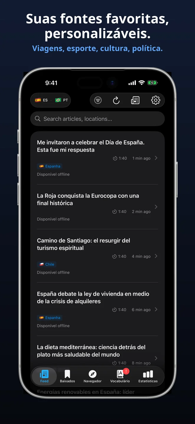 Mais de 300 feeds selecionados em 19 idiomas