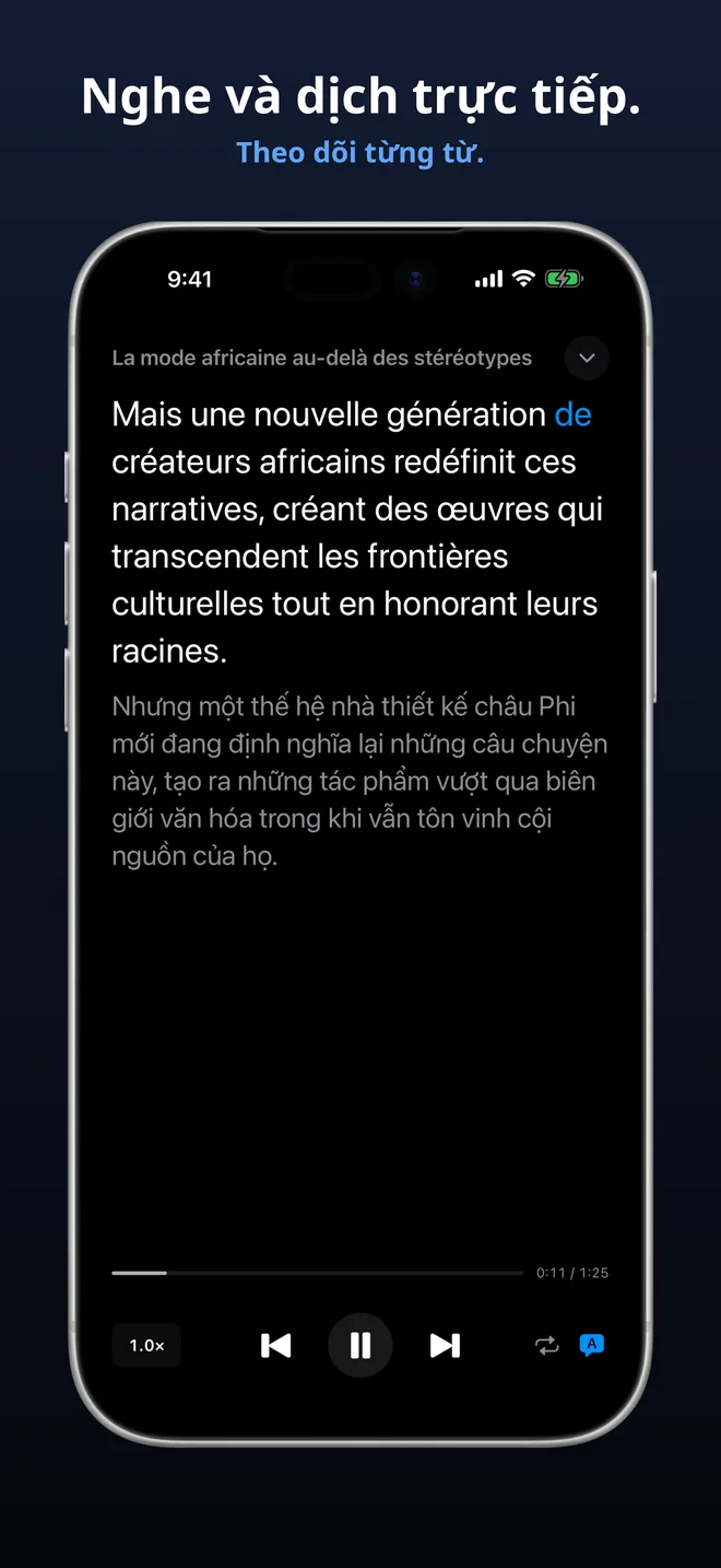 Nghe âm thanh podcast thực tế trong khi đọc theo