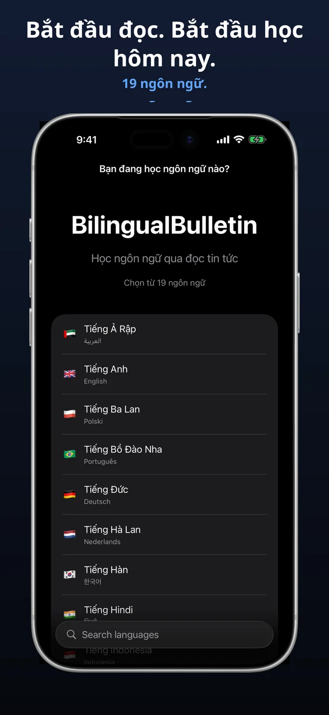 Chọn từ 19 ngôn ngữ